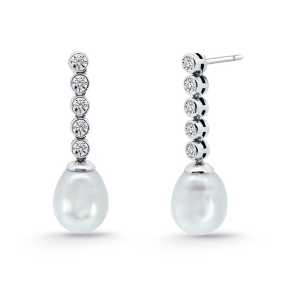 Pendientes de Compromiso Perla y Diamantes Serenidad Chatones 0.53 Oro Blanco - Pendientes de Perlas
