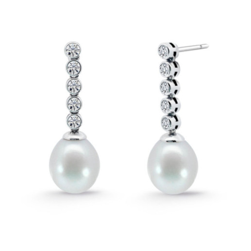 Pendientes Diamantes y Perla Serenidad Chatones 0.53 Oro Blanco - Brincos