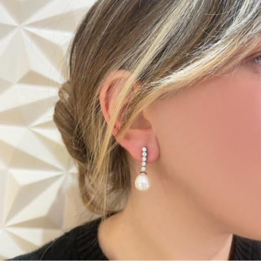 Pendientes Diamantes y Perla Serenidad Chatones 0.53 Oro Blanco - PENDIENTES 2