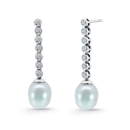 Pearl and Diamond Earrings Serenity Chatones 0.75 White Gold - Bride earrings