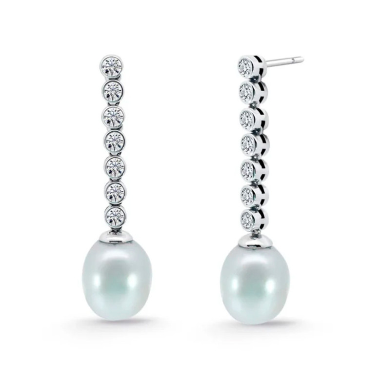 Pendientes Novia Perla y Diamantes Serenidad Chatones 0.75 Oro Blanco - Pendientes de Novia