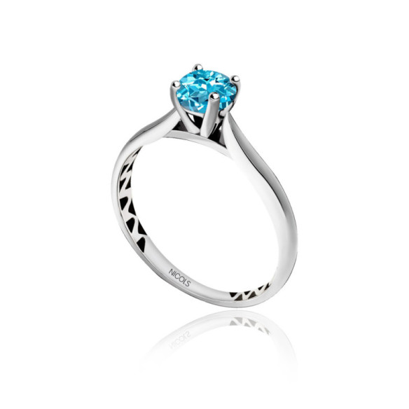 Anillo Zircon Azul Oro Blanco Solitario Nicole - Anillos Otras Piedras Preciosas