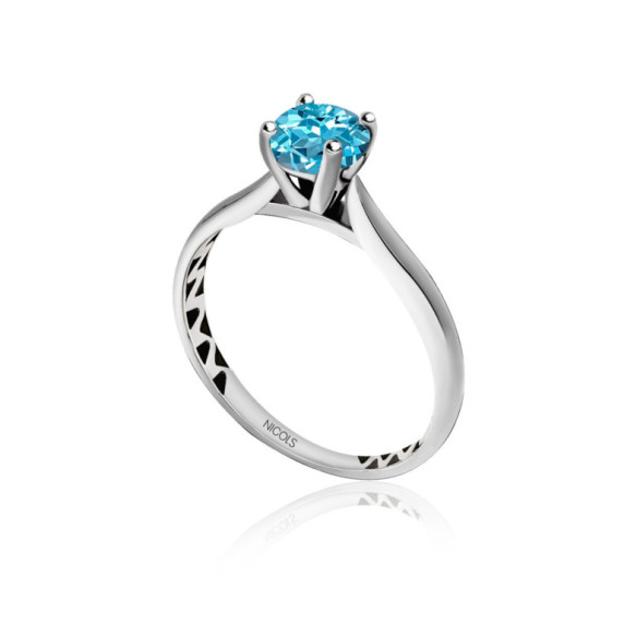 Anillo Oro Zircon Azul Solitario Nicole - Anillos Otras Piedras Preciosas