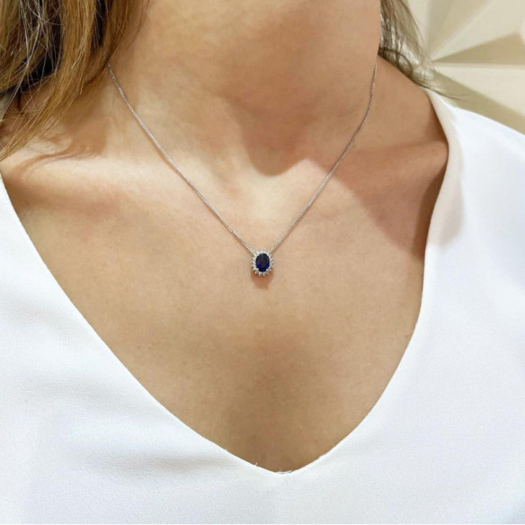 Collar Zafiro 1.00 Y Diamantes Dalia - Colliers de pierres bleues
