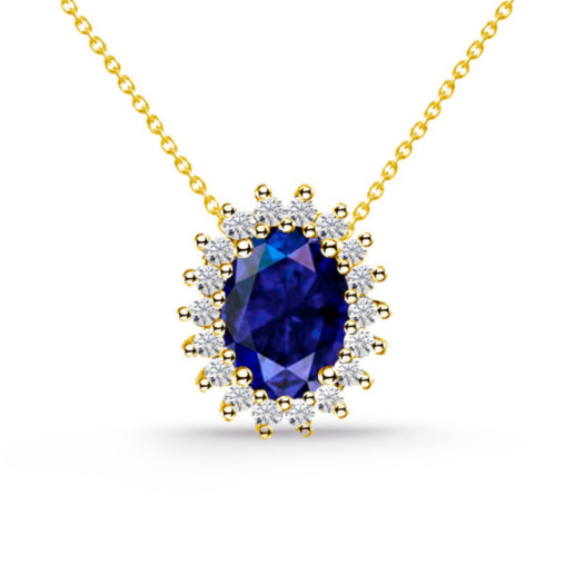 Collar Zafiro oval y Diamantes Dalia Oro amarillo - Colliers de pierres bleues