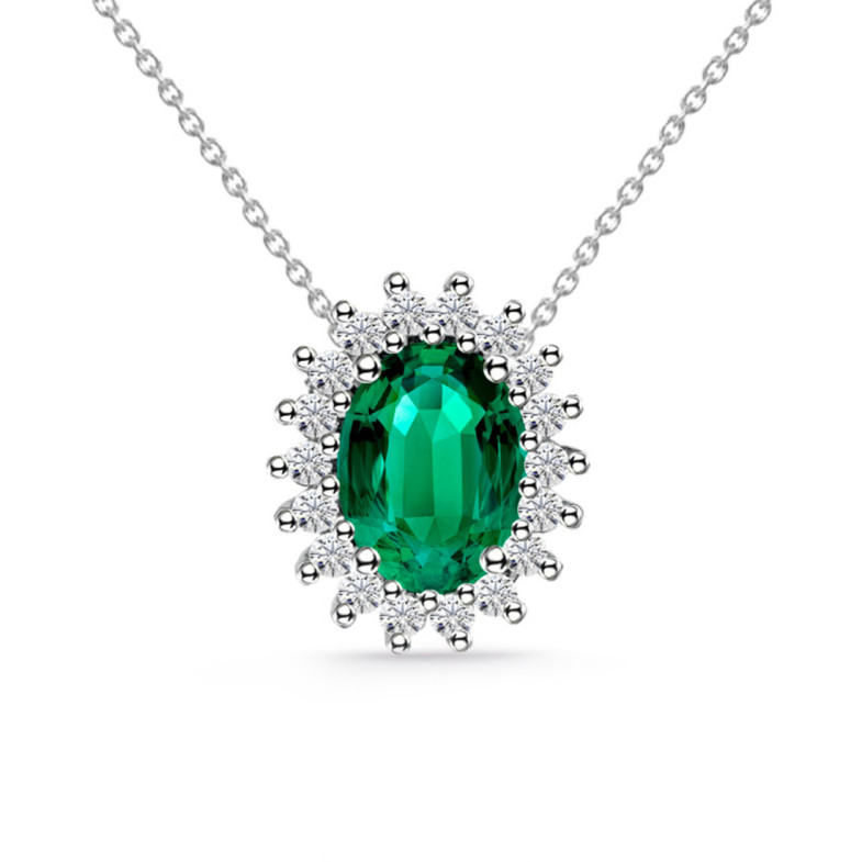 Collar Esmeralda 1.00 Y Diamantes Dalia - Collares de Piedras Verdes