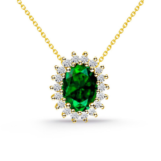Yellow gold necklace with emerald and diamonds Dalia - Necklaces