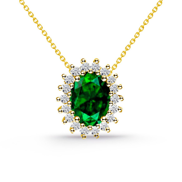 Yellow gold necklace with emerald and diamonds Dalia - Necklaces