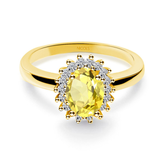 Anillo Zafiro Amarillo Dalia 0.90 - Anillos Compromiso Aniversario