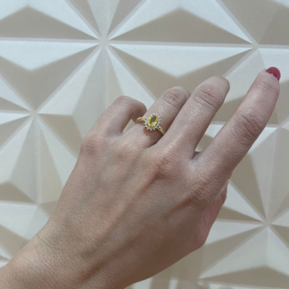 Anillo Zafiro Amarillo Dalia 0.90 - Anillos Compromiso Aniversario