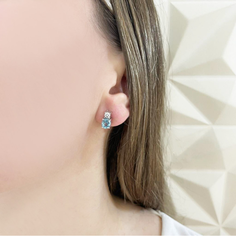 Pendientes Zircon Azul Y Diamantes - Pendientes de Piedras Azul
