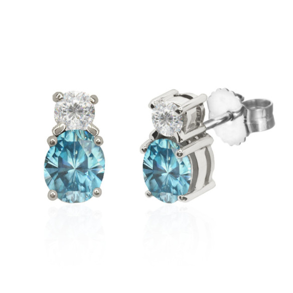 Blau und Diamant Zirkon Ohrringe - Blaue Steine Ohrringe