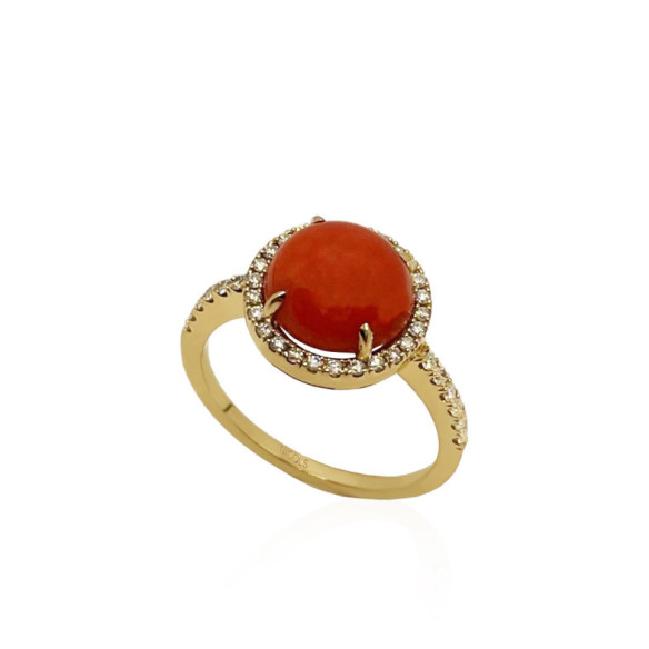 Coral Diamond Ring RED VELVET 11MM - Yellow Gold Modern Rings
