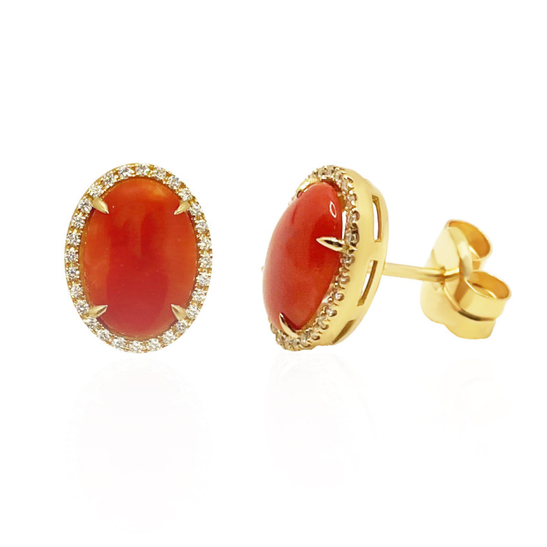 Pendientes Coral Diamantes Red Velvet 15X12Mm - Boucles d'oreilles de pierres rouges