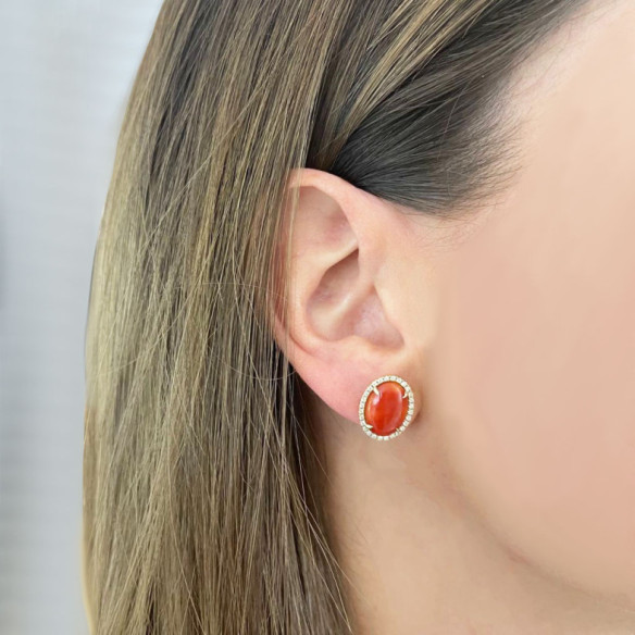 Pendientes Coral Diamantes Red Velvet 15X12Mm - Brincos de pedras vermelhas