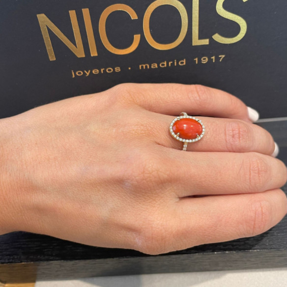 Coral Oval RED VELVET Ring 14X11MM - Yellow Gold Modern Rings