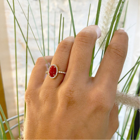 Anello in corallo ovale Velvet rosso 11x8mm - disegni attuali