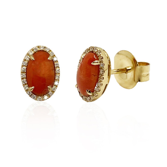 Pendientes Coral Diamantes Red Velvet 11X8Mm - Rote Steine Ohrringe