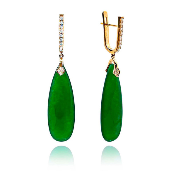 Pendientes Jade Verde Oro Y Diamantes Serenity - Pendientes de Piedras Verde