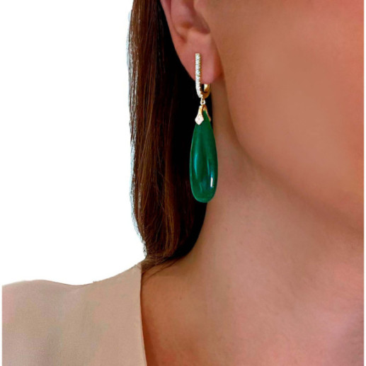 Pendientes Jade Verde Oro Y Diamantes Serenity - Brincos de pedra verde 2