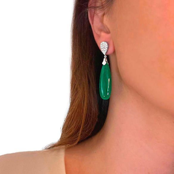 Pendientes Jade Verde Oro Y Diamantes Serenity Drop - Pendientes de Piedras Verde