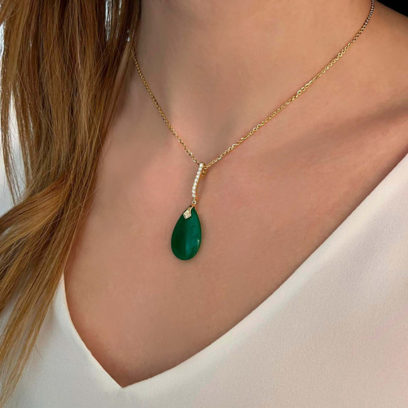 Colgante Jade Verde Oro Y Diamantes Serenity - Anhänger von grünen Steinen