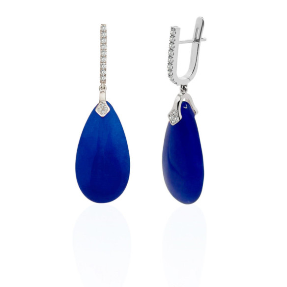 Pendientes Jade Azul Oro Y Diamantes Serenity - Pendientes de Piedras Azul
