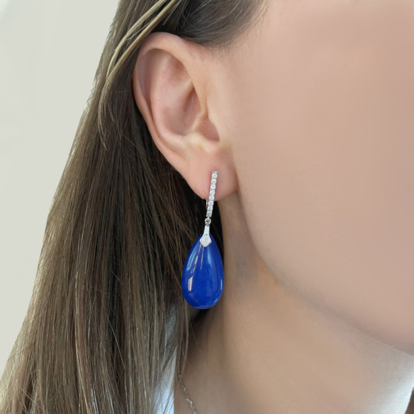 Pendientes Jade Azul Oro Y Diamantes Serenity - Pendientes de Piedras Azul