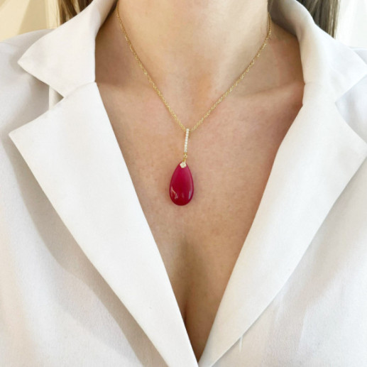 Colgante Jade Rojo Oro Y Diamantes Serenity - Pingentes de pedra vermelha 2