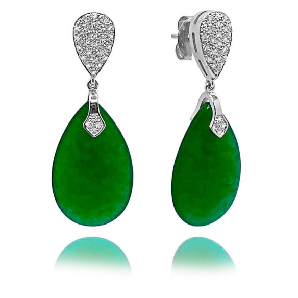 Pendientes Jade Verde Oro Y Diamantes Serenity Drop - Grüne Steinohrringe