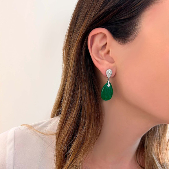 Pendientes Jade Verde Oro Y Diamantes Serenity Drop - Grüne Steinohrringe