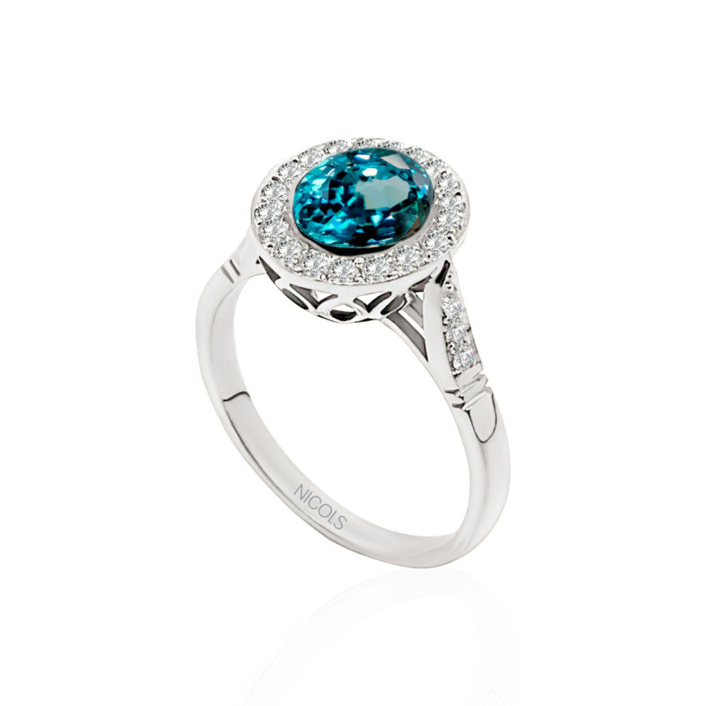 Anillo Oro Zircon Azul 3.10Ct Orla Plana - Ringe andere Edelsteine