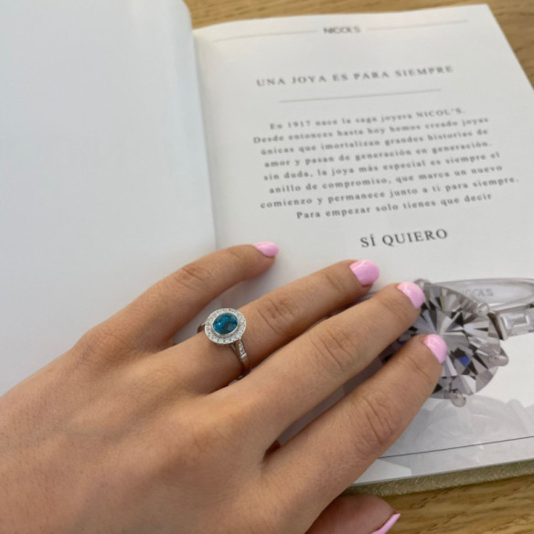 Anillo Oro Zircon Azul 3.10Ct Orla Plana - Ringe andere Edelsteine