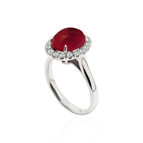 Anillo Rubi Sunrise Oval 3.40Ct Oro Blanco - Anillos Compromiso Aniversario
