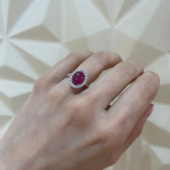 Anillo Rubi Sunrise Oval 3.40Ct Oro Blanco - Anillos Compromiso Aniversario