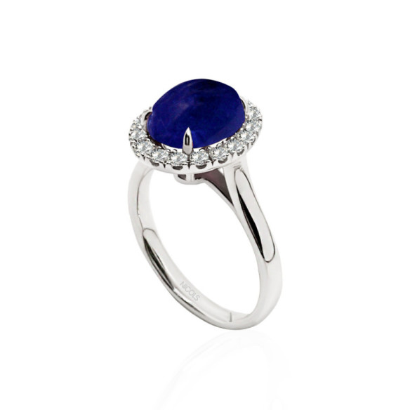 Anillo Zafiro Sunrise Oval 2.85 Ct Oro Blanco - Anillos Compromiso Aniversario