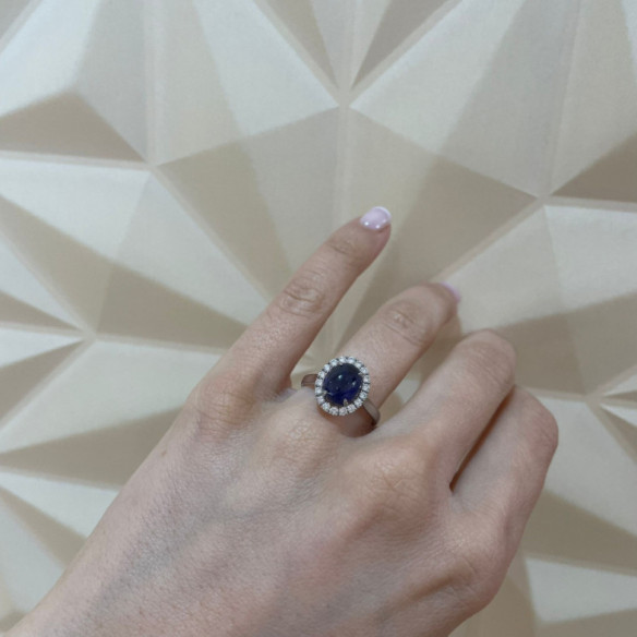 Anillo Zafiro Sunrise Oval 2.85 Ct Oro Blanco - Anillos Compromiso Aniversario