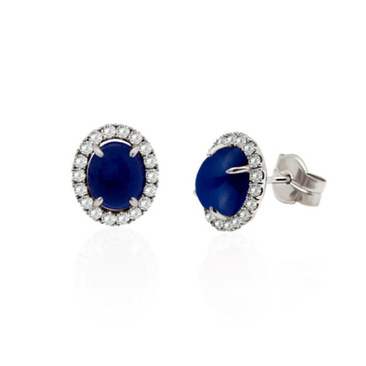 Cabochon Sapphire Earrings 5.70ct. White Gold SUNRISE OVAL - Sapphire earrings