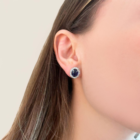 Pendientes Zafiro Sunrise Oval 5.70Ct. Oro Blanco - Pendientes de Zafiro