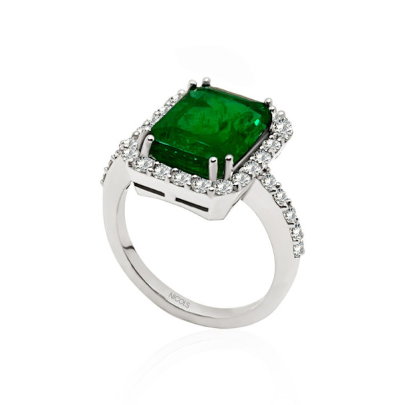 Anillo Esmeralda Sunset Rectangle 3.26Ct Oro Blanco - Anillos Compromiso Aniversario