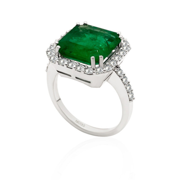 Anillo Esmeralda Sunset Rectangle 4.83Ct Oro Blanco - Compromisso de aniversário de anéis