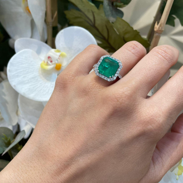 Anillo Esmeralda Sunset Rectangle 4.83Ct Oro Blanco - Compromisso de aniversário de anéis