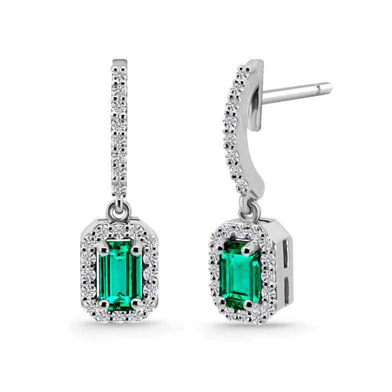 Emerald Diamond Sunset Rectangle Earrings 0.80 ct White Gold - Earrings