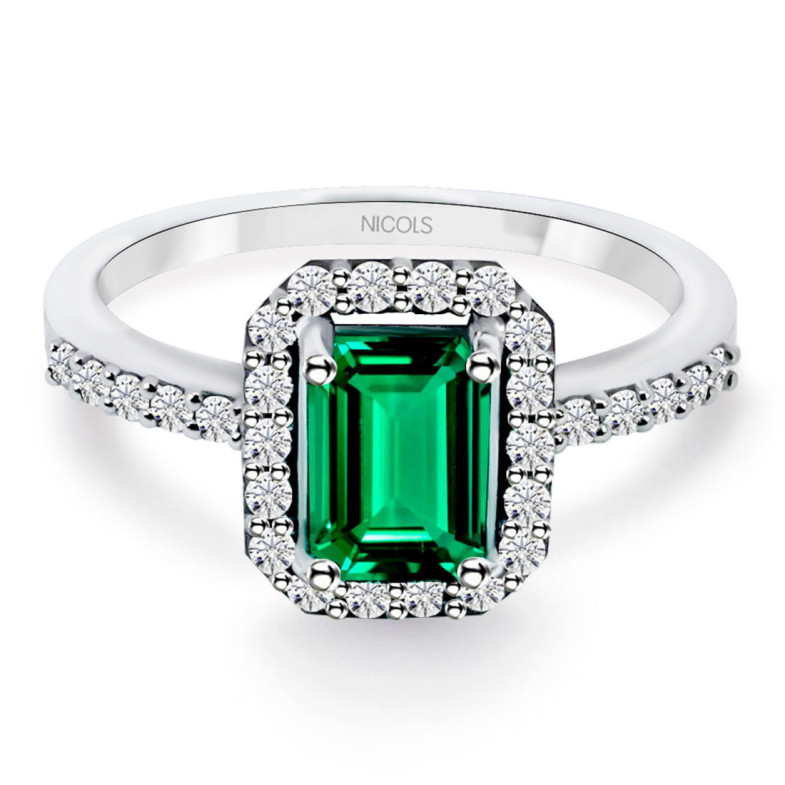 Anillo Esmeralda Sunset Rectangle 0.75Ct Oro Blanco - Anillos Compromiso Aniversario
