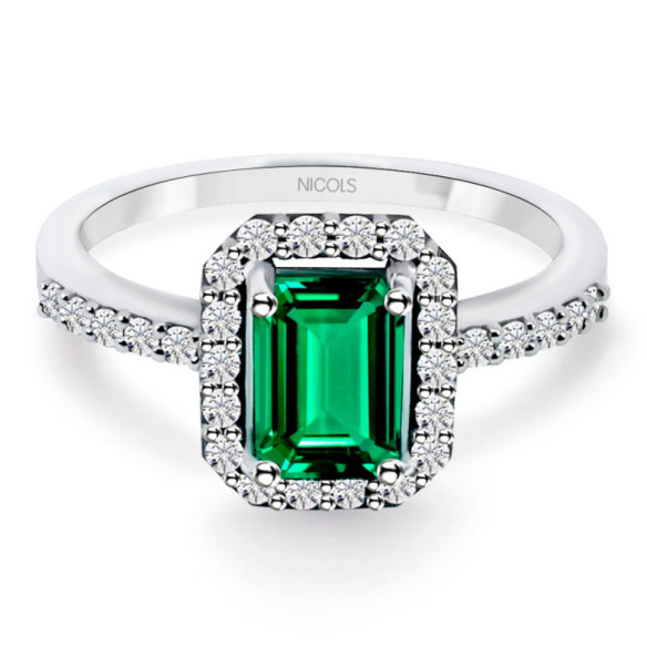 Anillo Esmeralda Sunset Rectangle 0.75Ct Oro Blanco - Anillos Compromiso Aniversario