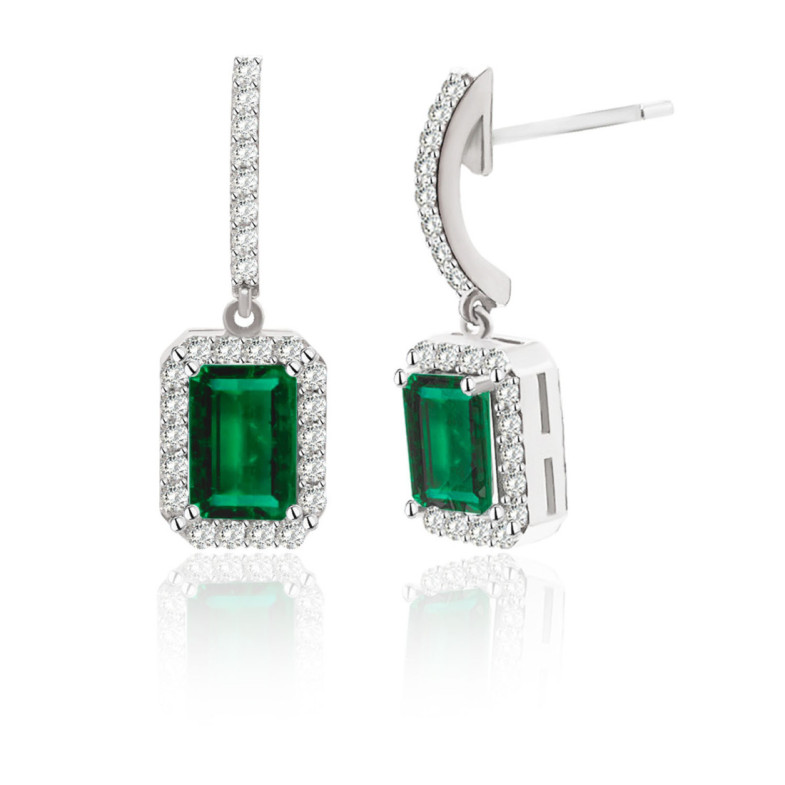 Pendientes Esmeralda 1.45Ct Oro Blanco Sunset Rentangle - Pendientes de Esmeraldas