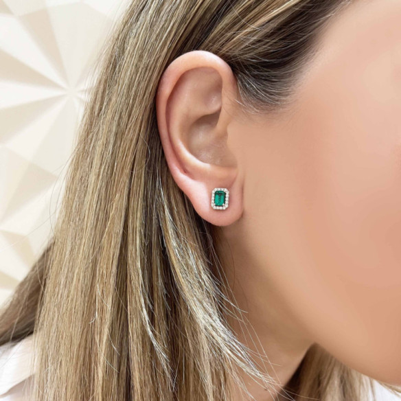 Pendientes Esmeralda Rectangular 1.30Ct Dormilona Sunset Rentangle - Smaragd-Ohrringe