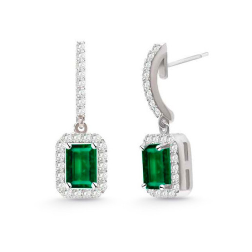 Pendientes Esmeralda 1.35Ct Oro Blanco Sunset Rectangle - Pendientes de Esmeraldas