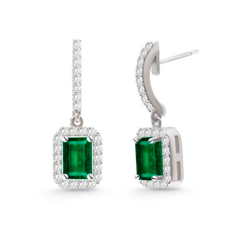 Pendientes Esmeralda 1.35Ct Oro Blanco Sunset Rectangle - Pendientes de Esmeraldas