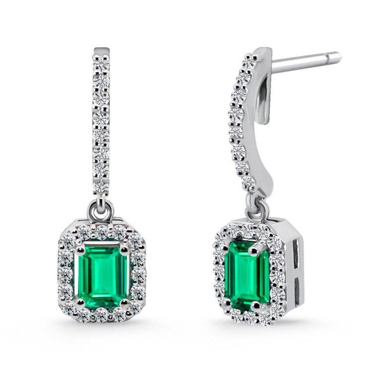 Pendientes Esmeralda 1.10Ct Oro Blanco Sunset Rectangle - Brincos Esmeralda